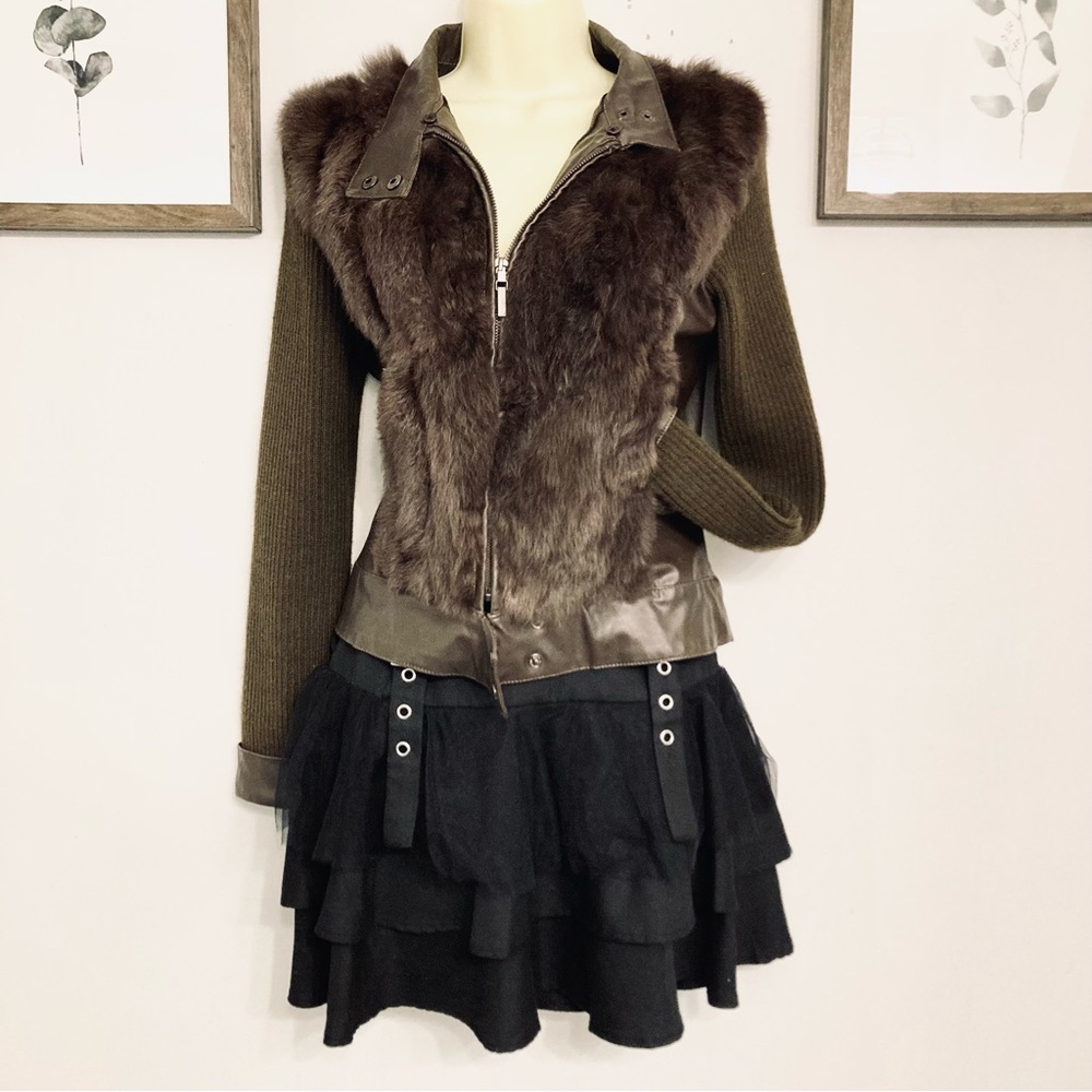Y2K Rabbit fur trim jacket